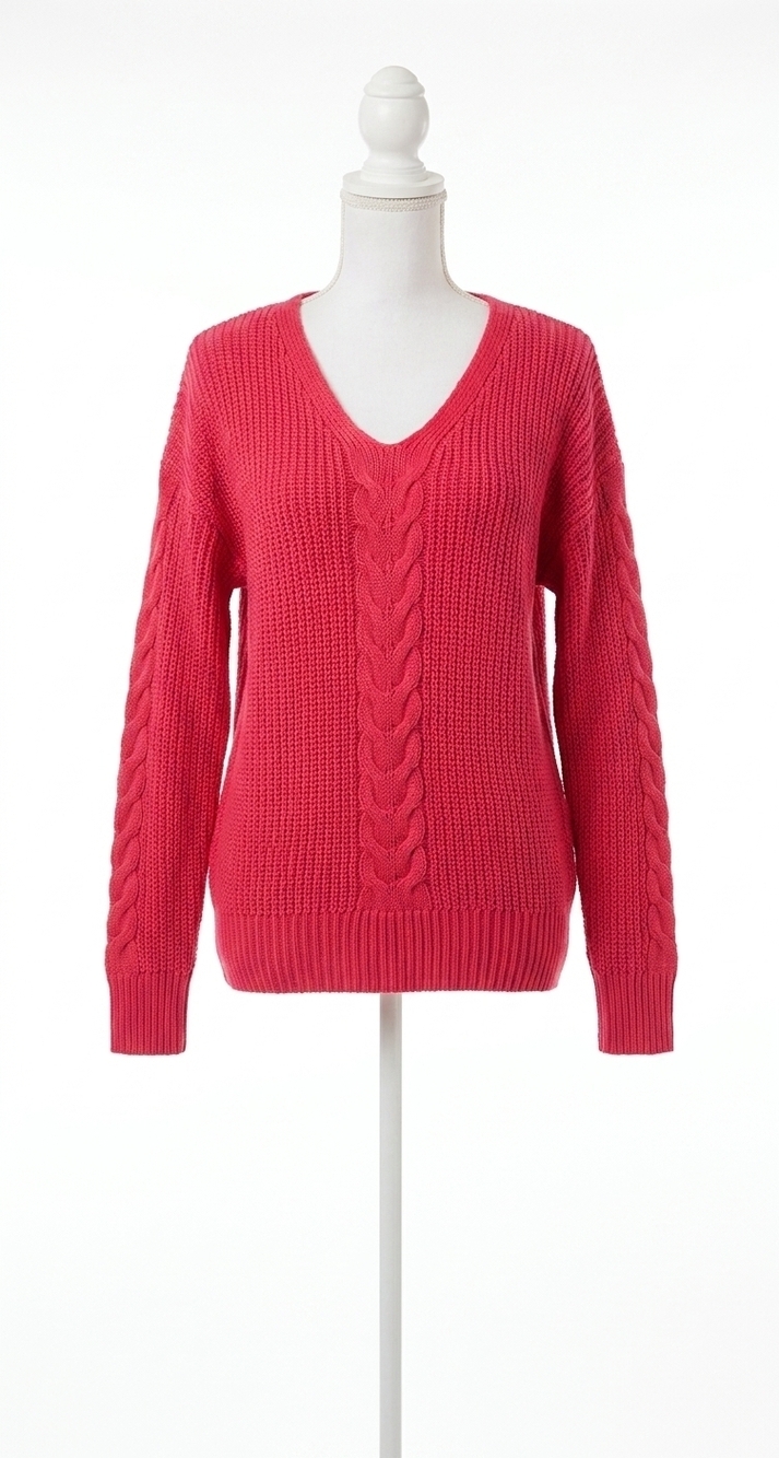 NEW FRENCH KYSS cable v-neck top in rose